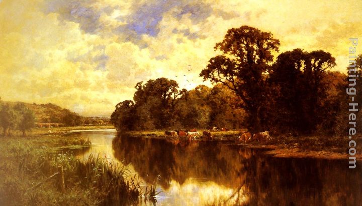 Cattle Watering on a Riverbank painting - Henry Hillier Parker Cattle Watering on a Riverbank art painting